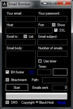 Screenshot of Email Bomber